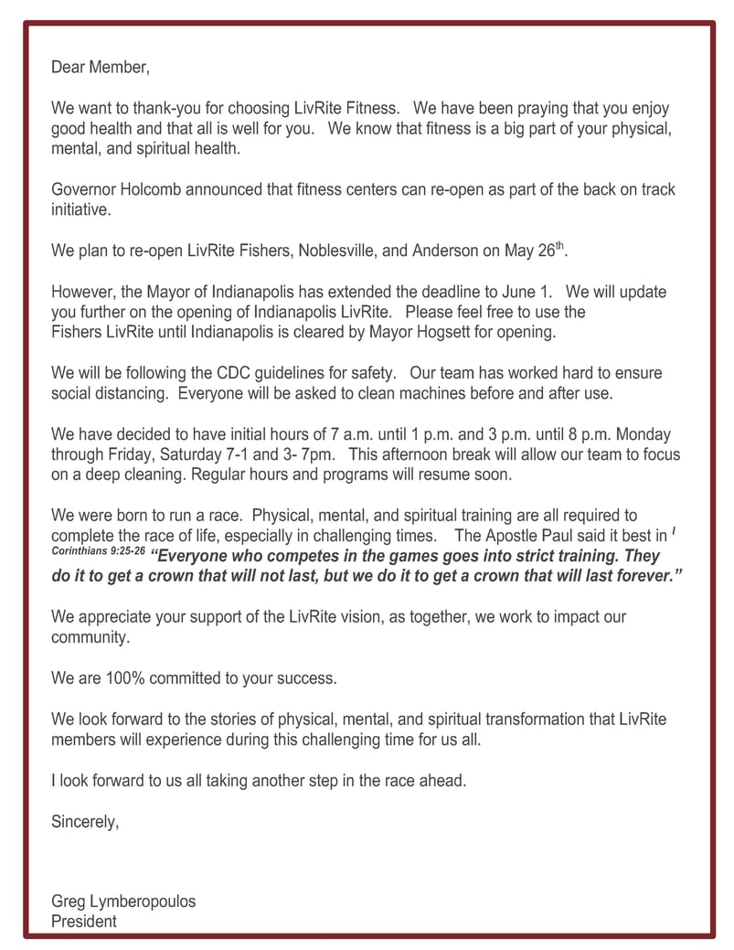 Member Update 05 18 20