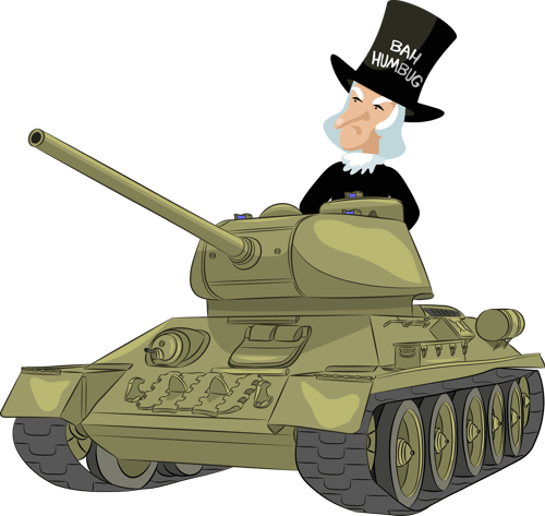 Scrooge Driving a Tank